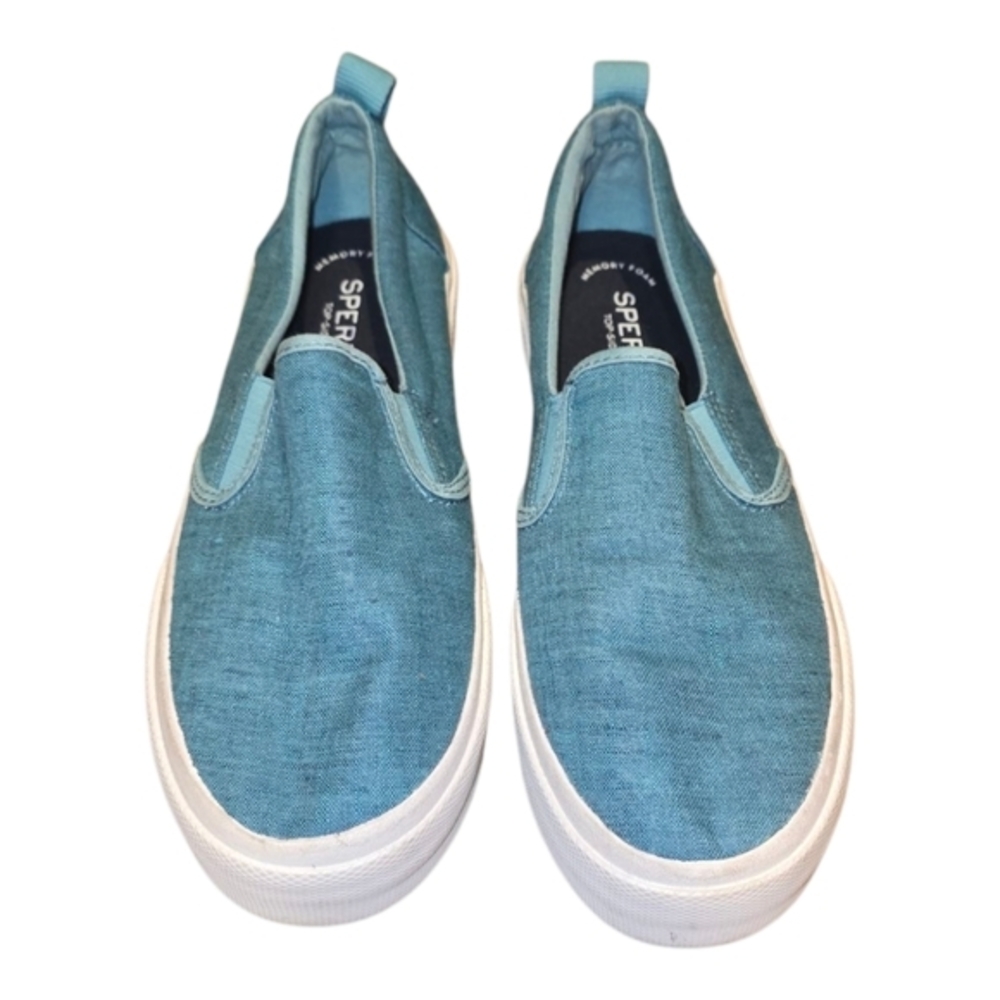 Sperry Top-Sider Crest Vibe Blue Chambray Slip On Sneakers STS87365 Womens 8